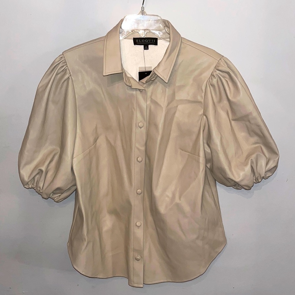 Puff sleeve faux leather top